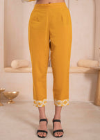 Juniper Mustered and white kurta , solid bottom and tie - dye dupatta with cotton lace , buttons , sequence - Distacart