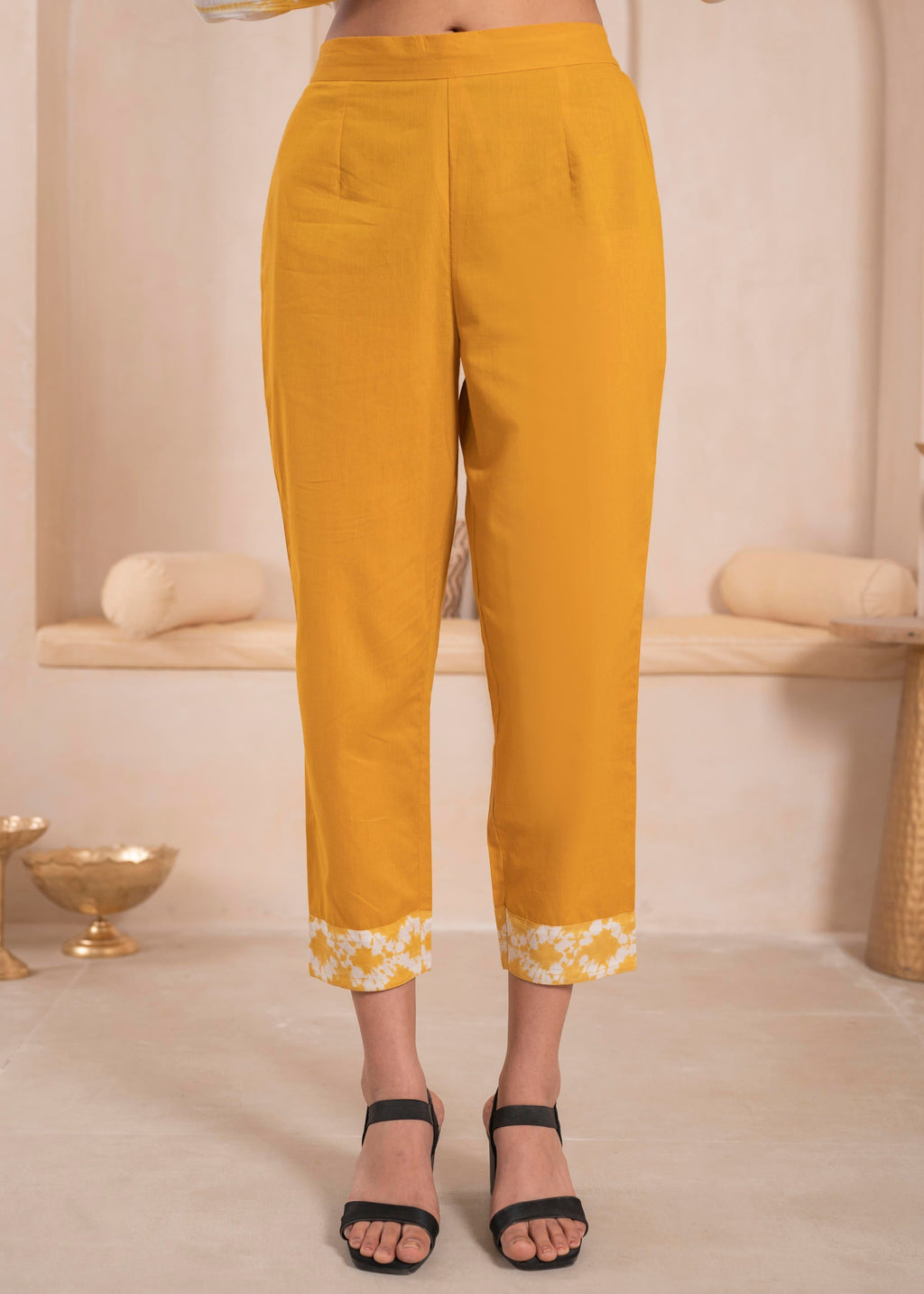 Juniper Mustard And White Kurta , Solid Bottom And Tie - Dye Dupatta With Cotton Lace , Buttons , Sequin - Distacart