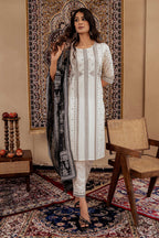 Juniper Black & White Geometric Printed Cotton Kurta With Palazzo & Printed Dupatta - Distacart