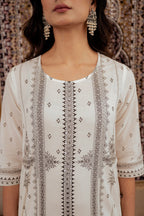Juniper Black & White Geometric Printed Cotton Kurta With Palazzo & Printed Dupatta - Distacart