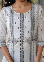 Juniper Black & White Geometric Printed Cotton Kurta with Palazzo & Printed Dupatta