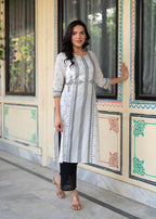 Juniper Black & White Geometric Printed Cotton Kurta with Palazzo & Printed Dupatta