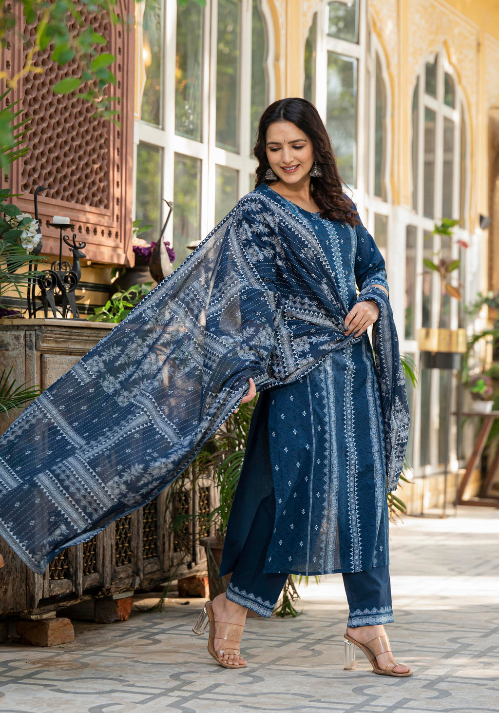 Juniper Indigo Blue Printed Kurta Set With Dupatta - Distacart