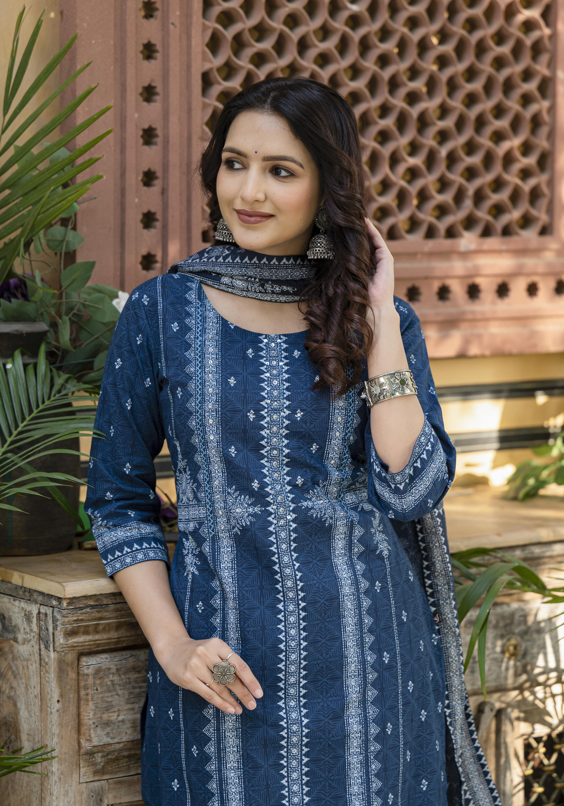 Juniper Indigo Blue Printed Kurta Set With Dupatta - Distacart