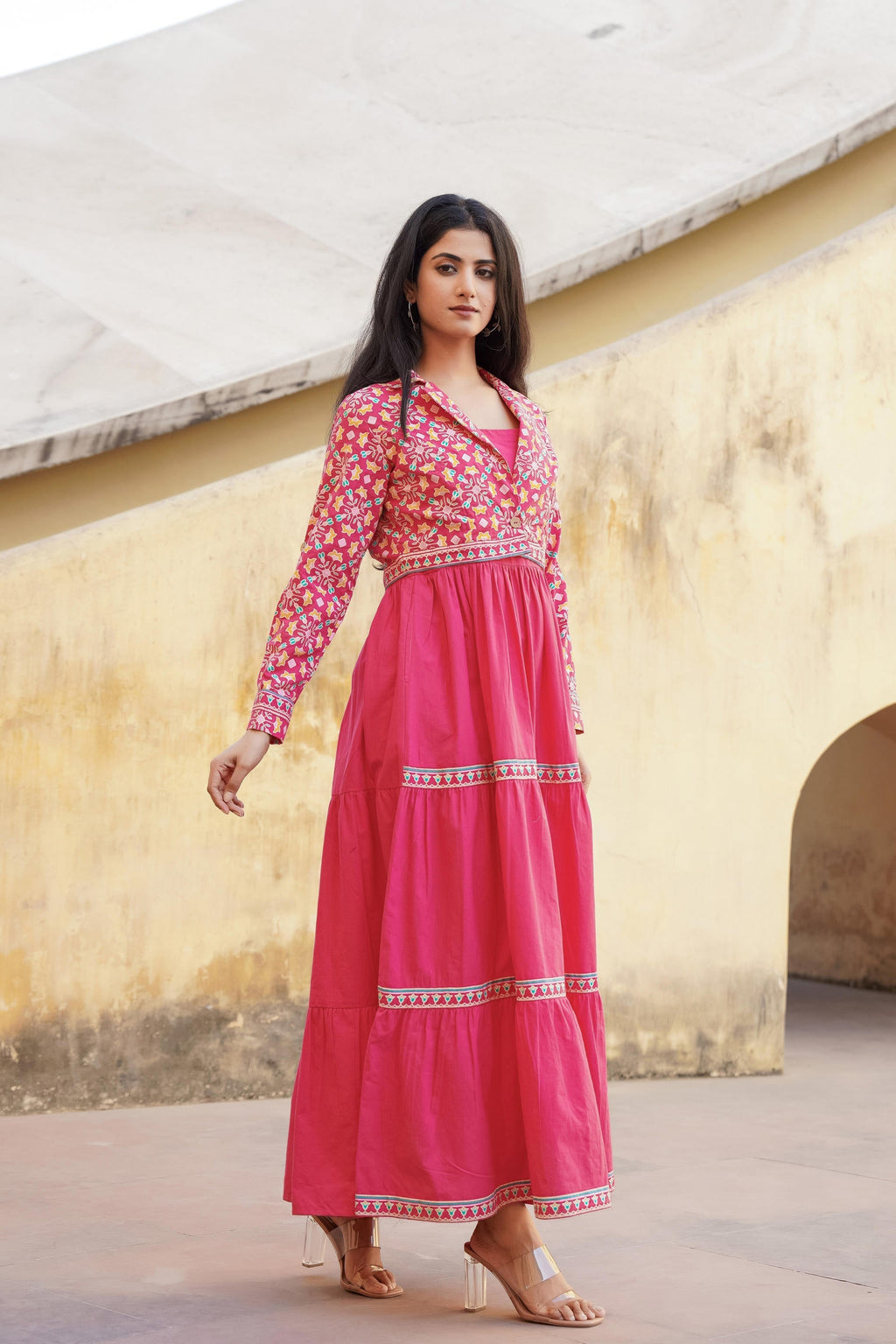 Juniper Pink Gulmohar Melody Tiered Maxi Dress - Distacart