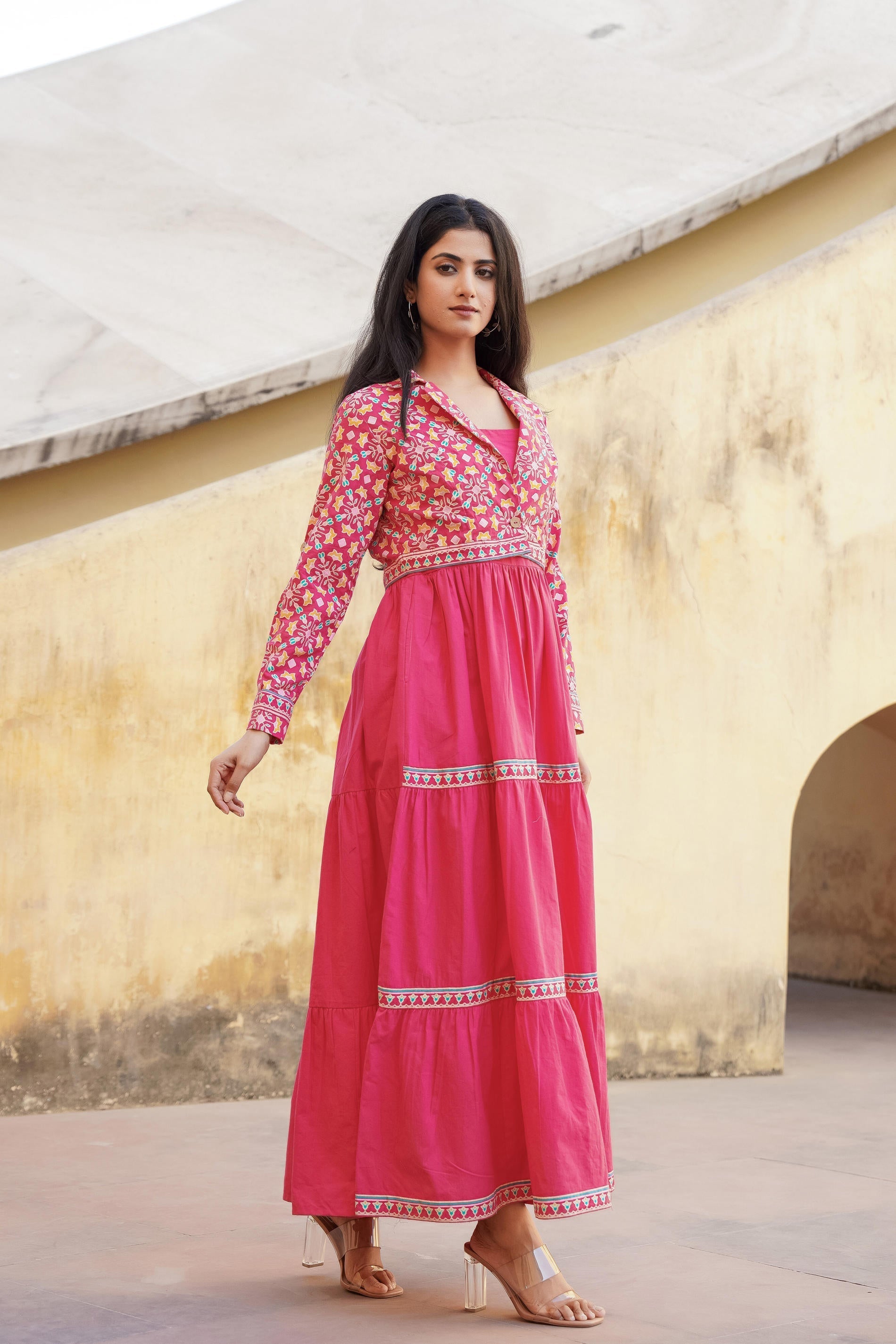 Juniper Pink Gulmohar Melody Tiered Maxi Dress - Distacart