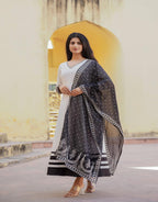 Juniper White Ethnic Motif Printed Dress & Dupatta Set With Thread Work - Distacart