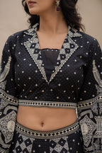 Juniper Black & White Printed Lehenga Choli Set with Ethnic Motifs