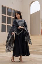 Juniper Black Anarkali Dress With Embroidered Dupatta - Distacart