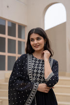 Juniper Black Anarkali Dress with Embroidered Dupatta