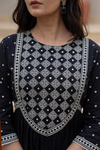 Juniper Black Anarkali Dress with Embroidered Dupatta