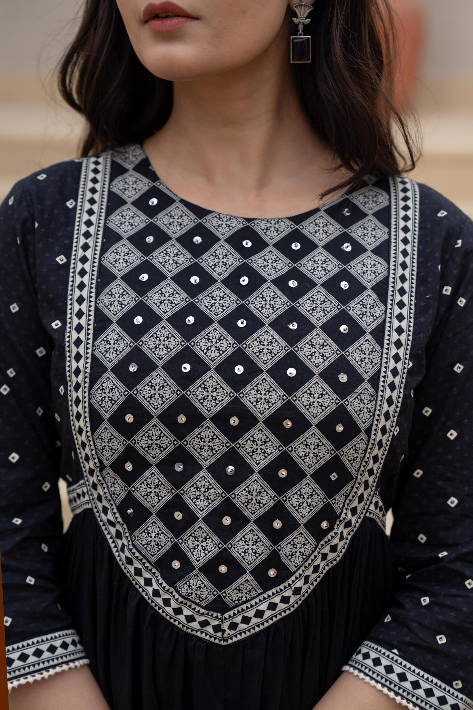 Juniper Black Anarkali Dress with Embroidered Dupatta