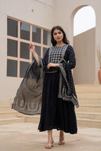 Juniper Black Anarkali Dress with Embroidered Dupatta