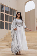 Juniper White Anarkali Dress With Embroidered Dupatta - Distacart