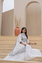 Juniper White Anarkali Dress With Embroidered Dupatta - Distacart
