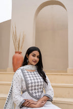 Juniper White Anarkali Dress With Embroidered Dupatta - Distacart