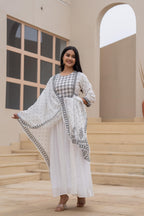 Juniper White Anarkali Dress With Embroidered Dupatta - Distacart