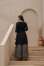 Juniper Black Kurta Set with Heavy Embroidered Neck and Printed Palazzo - Distacart