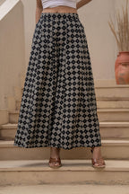 Juniper Black Kurta Set with Heavy Embroidered Neck and Printed Palazzo - Distacart