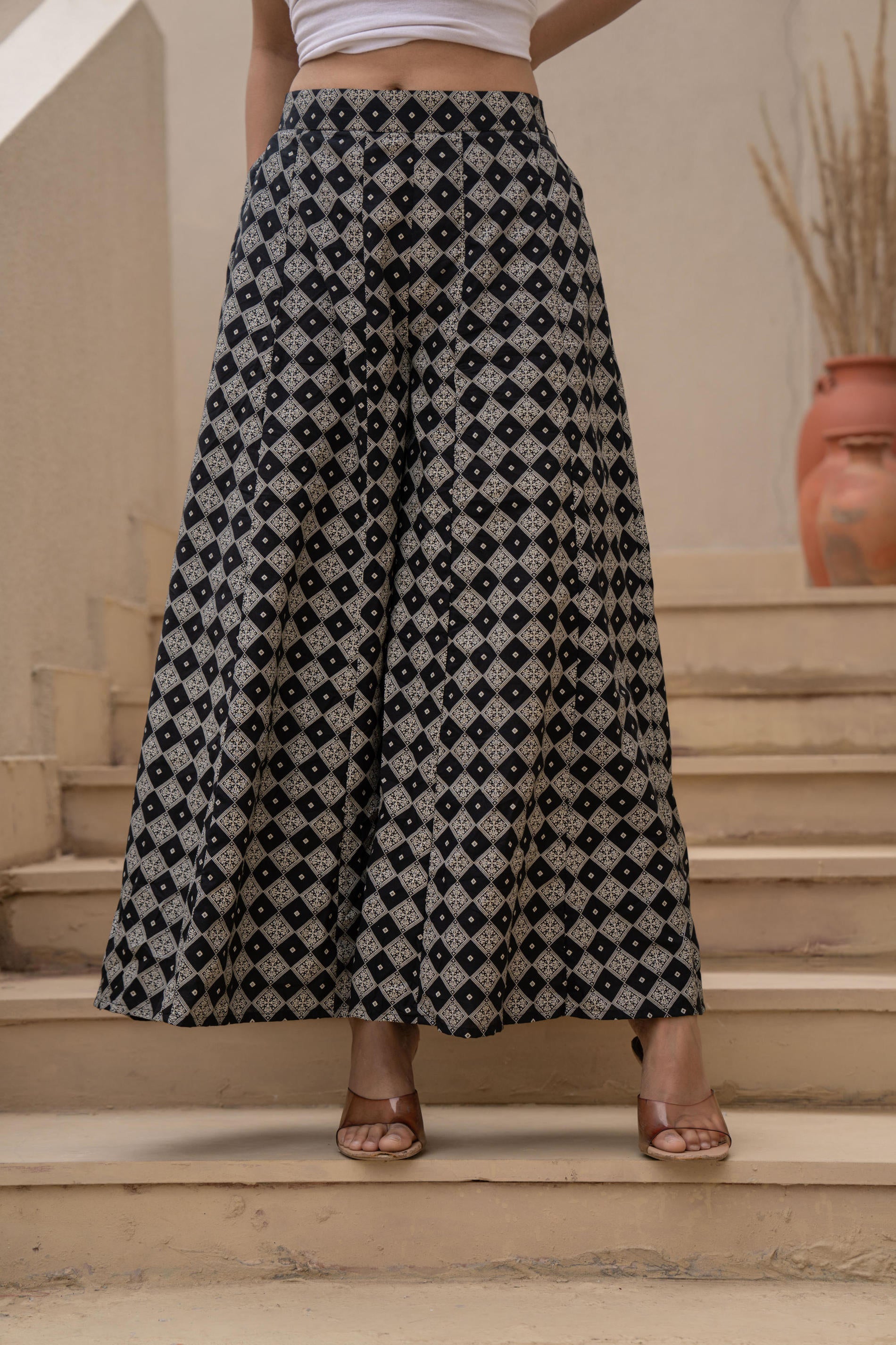 Juniper Black Kurta Set with Heavy Embroidered Neck and Printed Palazzo - Distacart