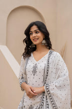 Juniper White Printed Kurta Set with Palazzo & Dupatta - Distacart