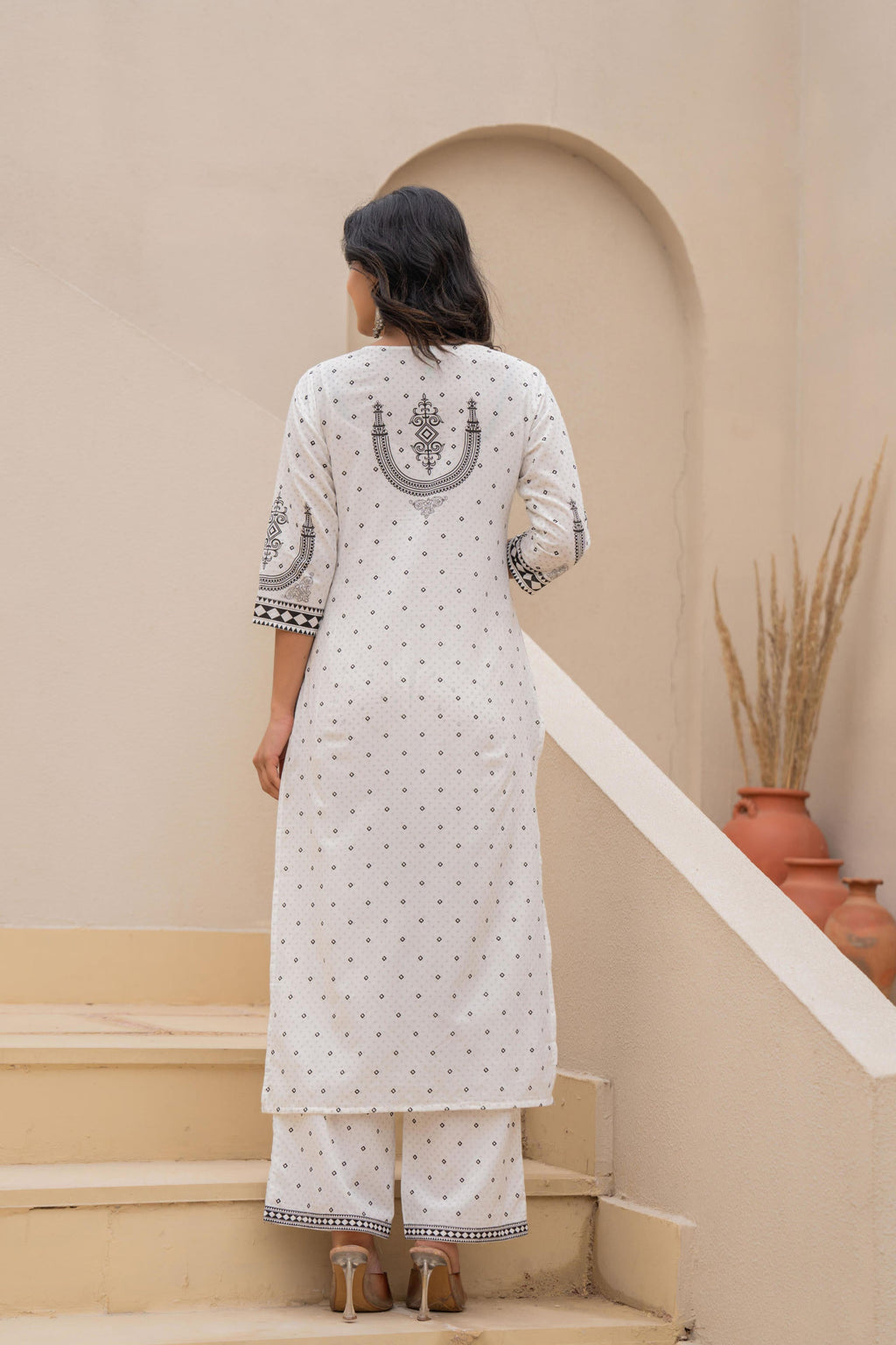 Juniper White Printed Kurta Set with Palazzo & Dupatta - Distacart