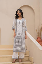Juniper White Printed Kurta Set with Palazzo & Dupatta - Distacart