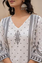 Juniper White Printed Kurta Set with Palazzo & Dupatta - Distacart