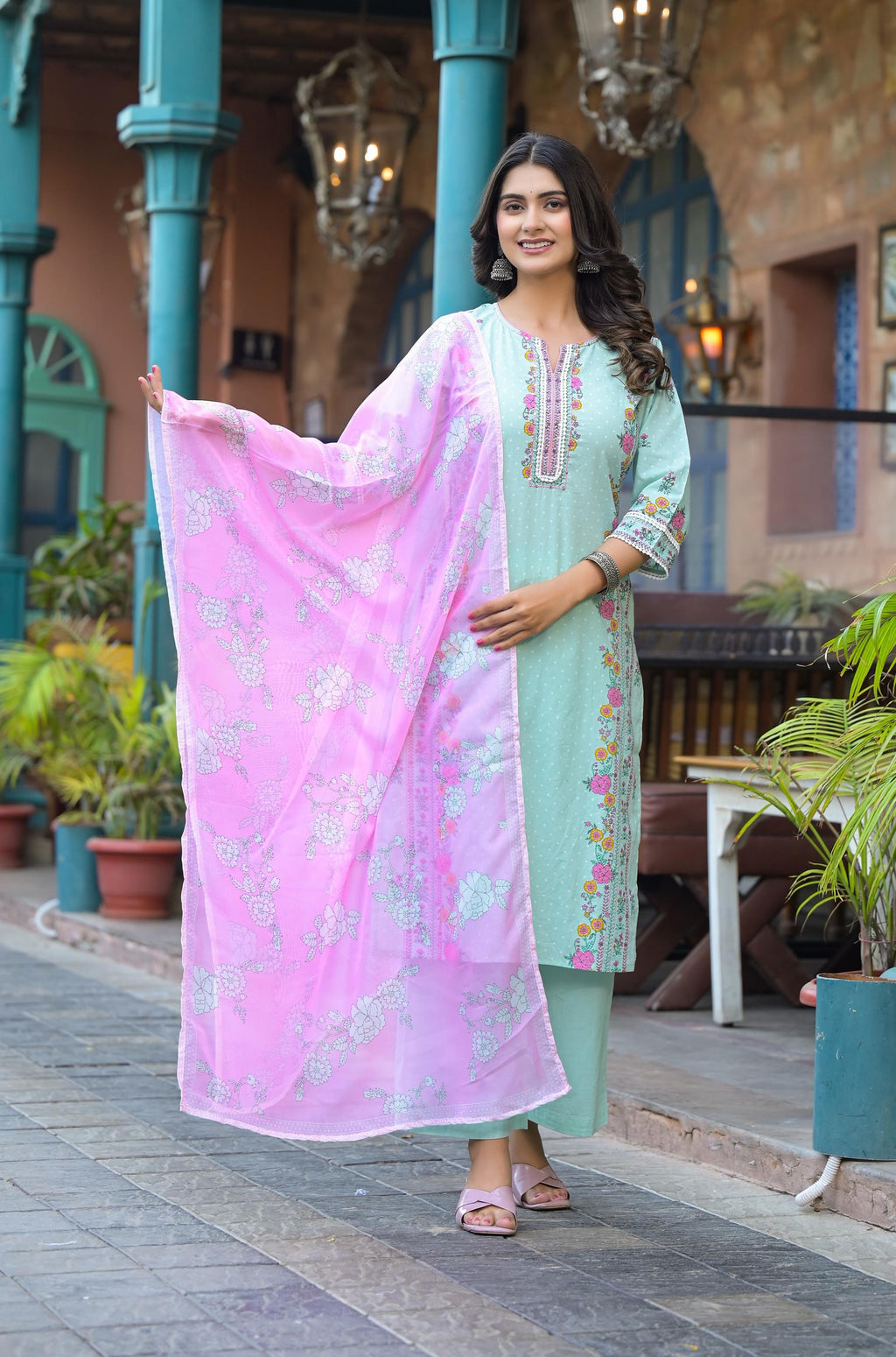 Juniper Mintgreen Pastel Harmony Printed Kurta Set - Distacart