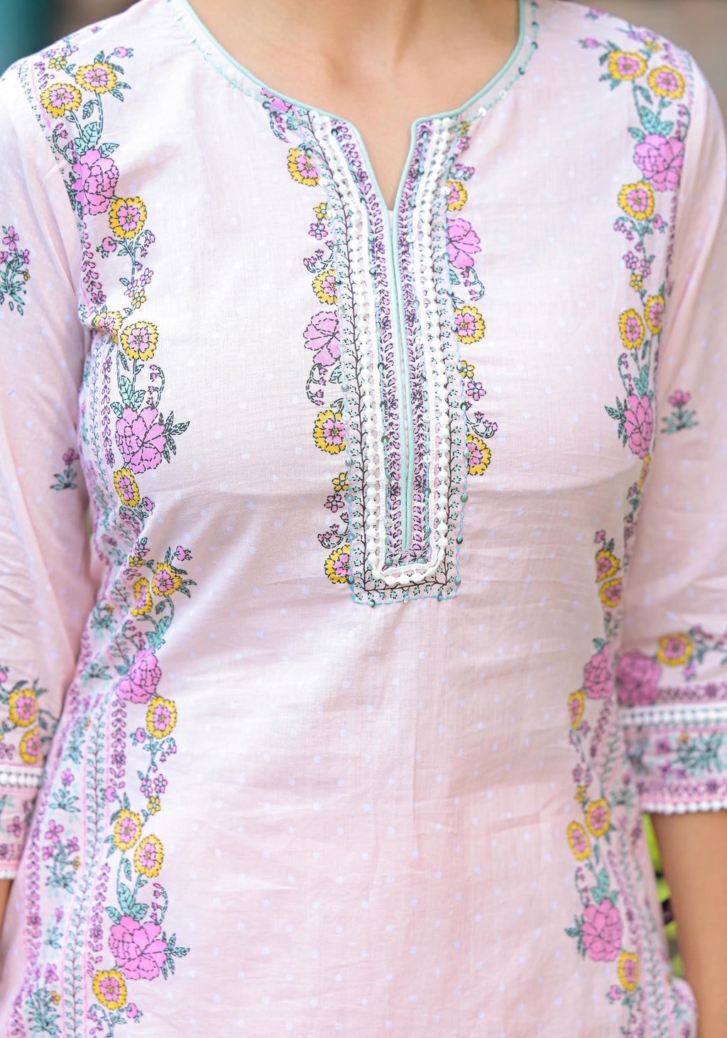 Juniper Onion Pink Embroidered Kurta Set with Aqua Floral Dupatta - Distacart