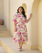 Juniper Women's Pink Floral Printed Cotton Long Dress With Belt - Distacart