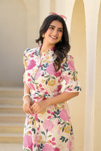 Juniper Women's Pink Floral Printed Cotton Long Dress With Belt - Distacart