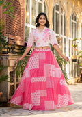 Juniper Pink Geometric Printed Cotton Top & Skirt With Thread Work