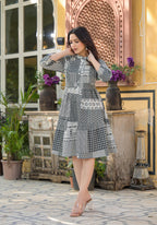 Juniper Black Geometric Printed Cotton Short Dress With Buttons - Distacart