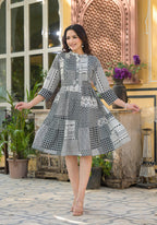 Juniper Women's Black Geometric Printed Cotton Short Dress With Buttons - Distacart