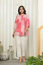 Juniper Women's Pink Geometric Printed Cotton Tunic With Buttons
