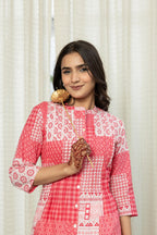 Juniper Pink Geometric Printed Cotton Tunic With Buttons - Distacart