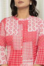 Juniper Women's Pink Geometric Printed Cotton Tunic With Buttons