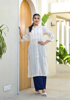 Juniper Minimal Ivory Striped Straight Kurta - Distacart