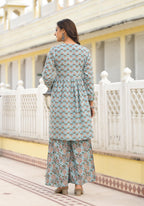 Juniper Grey Floral Printed Cotton Kurta Sharara And Dupatta Set With Sequins - Distacart