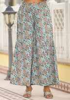 Juniper Grey Floral Printed Cotton Kurta Sharara And Dupatta Set With Sequins - Distacart