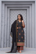 Juniper Black Floral Printed Cotton Kurta Set With Thread Work & Sequins - Distacart