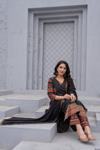 Juniper Black Floral Printed Cotton Kurta Set With Thread Work & Sequins - Distacart