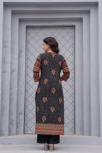 Juniper Black Floral Printed Cotton Kurta Set With Thread Work & Sequins - Distacart