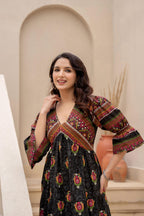 Juniper Black Printed Fit & Flare Dress with Tribal Border - Distacart