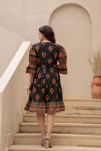 Juniper Black Printed Fit & Flare Dress with Tribal Border - Distacart