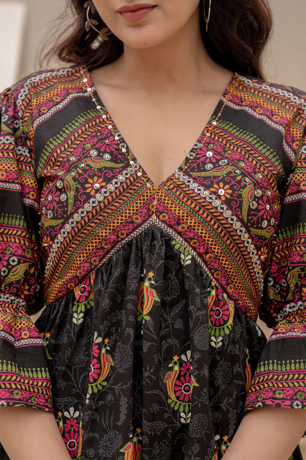 Juniper Black Printed Fit & Flare Dress with Tribal Border - Distacart