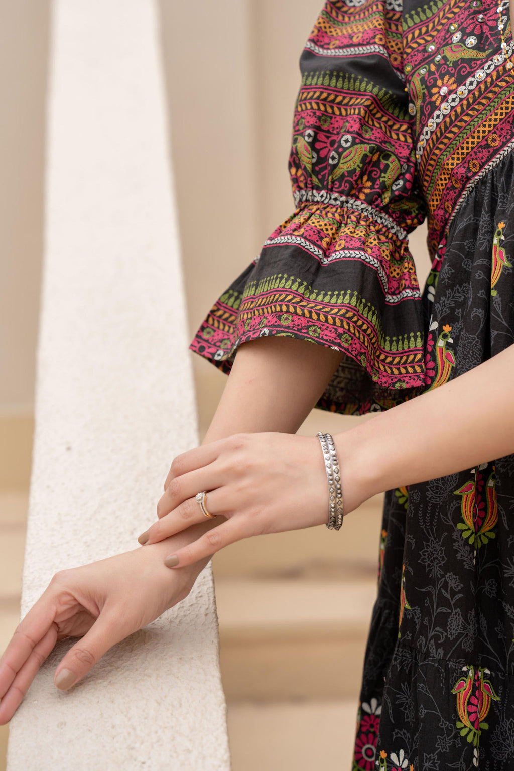 Juniper Black Printed Fit & Flare Dress with Tribal Border - Distacart