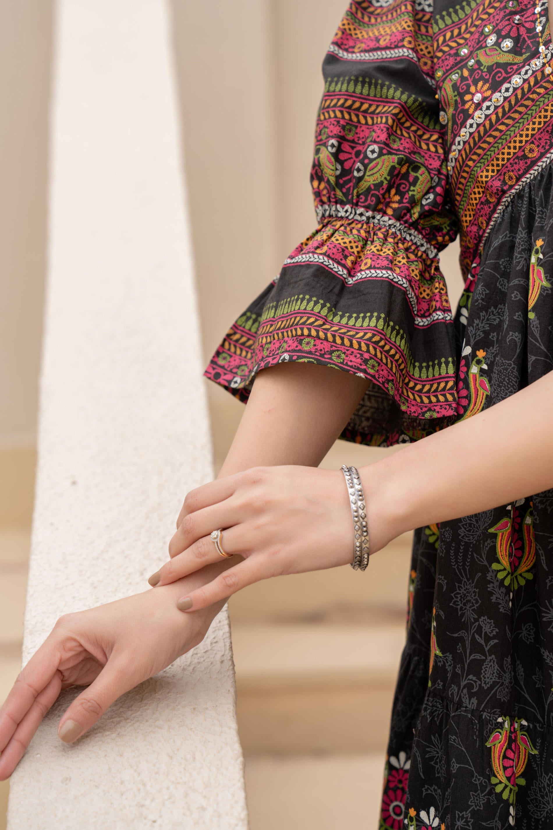 Juniper Black Printed Fit & Flare Dress with Tribal Border - Distacart