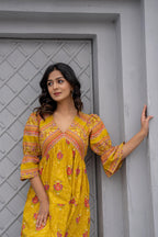 Juniper Mustard Printed Fit & Flare Dress With Tribal Border - Distacart
